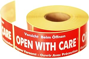 EURO LABELS Labels-Direct"Open with Care" Packaging Label 136mm x 50mm 1 Roll - 500 Labels Easy Peel Sticky Parcel Postage Shipping Warning Labelling