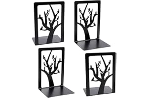 Coolnice 4 Pezzi Nonskid Reggilibri in Metallo Reggilibri da Mensola Nero con design Unico Dell'albero per Ufficio, Scuola, Biblioteca, Casa, Studenti Regalo