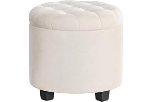 SONGMICS Sittpuff rund, fotpall med förvaring, sminkpall med ben, 45 x 45 x 44,5 cm, sammet, tål upp till 150 kg, för vardags