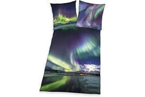 HERDING Set di Biancheria da Letto "Young Collection", Aurora boreale, Reversibile, Federa 70 x 90 cm, Copripiumino 140 x 200 cm, Cerniera di qualità, Cotone Renforcé