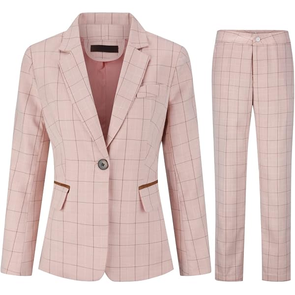 Tailleur Femme 2 Pièces YUNCLOS - Slim Fit à Carreaux - Veste Et Pantalon Bureau - Élégant