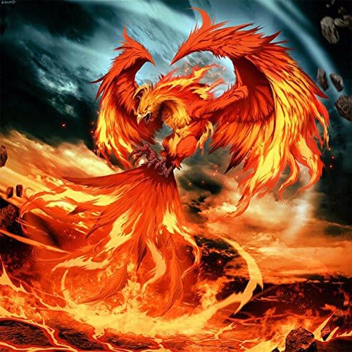 5D Diy Diamond Embroidery Painting Kit / Rhinestone Pasted Painting / Cross Stitch - with Full Square Diamond and Make Tool - Cartoon - Fire Phoenix (40X40CM)