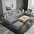 Karnak Overstuffed Multifunction Sofa Set, Solid Wood Sofa for Living Room Furniture Modern Corner linen Fabric Upholstered Sofa Set Color Grey