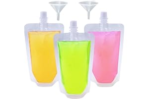 Yelinosk 20PCS Clear Drink Pouches 380ml with Caps and Funnel for Festivals,Leak Proof Alcohol Juice Liquid Pouches Bags, Beverage Bags, Plastic Hip Flask for Parties, Picnic, Travel, Sports