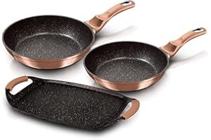 BERLINGERHAUS Berlinger Haus Rose Gold Set di 2 Padelle Induzione 22-26cm, 1 Bistecchiera 36 * 23 cm, Alluminio Forgiato, Antiaderente Ecologico Marmo senza PFOA, Design Metallic Line, Adatto a Tutti i Fornelli
