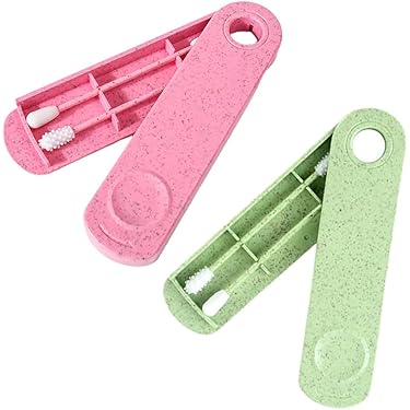 4 Cotons-tiges Réutilisables En Silicone - Double Tête (spirale Et Lisse), Boîte De Rangement Avec Miroir, écologique