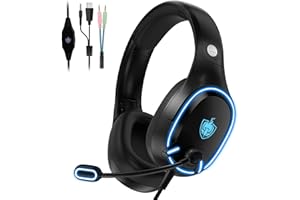 YOTMS Auriculares Gaming para PS4 PS5 PC, Auriculares con micrófono y Sonido Envolvente, Auriculares con Cable y luz RGB (Negro)