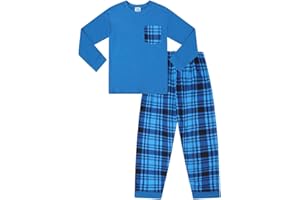 ThePyjamaFactory Long en Pyjama Long Coton Carreaux Bleus pour Garçon