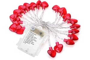 Epesl Valentine’s Day String Lights - 8.2ft/2.5m 20 Red Heart-Shaped 8 Modes Waterproof Battery Operated Twinkle Fairy Indoor/Outdoor String Lights for Home/Bedroom/Wedding/Valentine Decor