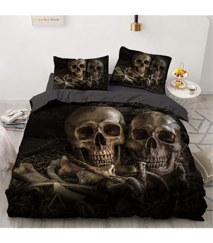 Erosebridal Parure de lit avec housse de couette sur le thème de la tête de mort Erosebridal Parure de lit avec housse de couette sur le thème de la tête de mort