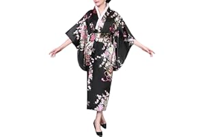 Bon amixyl Japanese Kimono Woman Traditional Young Lady Yukata with Robe Cosplay Costume Satin Robe