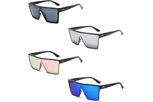 FOEEORT 4 PCS Rave Glasses, Flat Top Oversized Sunglasses with UV400 Protection, Black, Silver, Blue, Color, Smoke Lens, Square Sunglasses for Women Men for Outdoor Activities Party