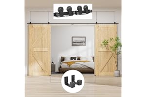 LTIYITL 203CM (6.6FT) Herraje Para Puerta Corredera Kit de Granero Accesorio de Armario Con Rodillo de Riel Para Puerta Doble,Contiene Guía de Suelo Ajustable
