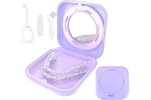 TUNYINSH Retainer Case for Invisalign, Slim Aligner Cases with Mirror and Ventilation Holes, Mouthguard Case with Removal Tools& Aligners Chewies& Brush (Purple)