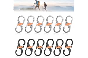 LANSKYLAN 12 Pcs Mini Mousquetons en Forme de S Mini S Forme Mousqueton Clips en Acier Inox S Double Boucle Mousqueton Mini Ouverture Métal Mousqueton Petit Mousqueton pour Camping Pêche Randonnée