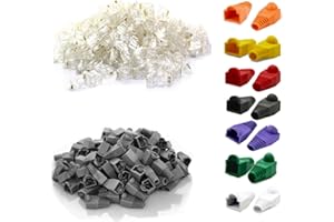 Splinktech Safekom 10x Set Of Packs RJ45 Network Ethernet Cat5e Cat5 Cat 5e CAT6 Cat6e 8P8C UTP STP Gold Plated LAN Cable Plug Crimp Ends Connector Plugs & 10 Pcs RJ45 Crimp End Boots