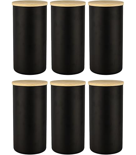 Cobenga 4-delige keukencontainerset met bamboe deksels, thee, koffie, suiker en noten, voorraadpotten, zwarte voorraadbussen, voedselopslagcontainers, potten, potten voor keukenvoedselopslag