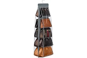 CJWLKJ 10 Pockets Hanging Purse Handbag Organizer Clear Hanging Shelf Bag Collection Storage Holder Purse Bag Wardrobe Closet Space Saving Organizers (Grey)