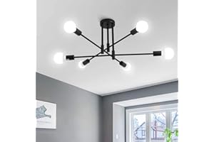 MRHYSWD Lámpara De Techo Vintage Industrial Modernas De 6 Luces, Lampara Techo Negra Para Salon Dormitorio Habitacion Comedor Cocina, Lampara ArañA Sputnik, Brazos Ajustables, Sin Bombillas