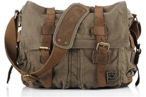 Sechunk Vintage Militär Leder Umhängetasche Canvas Laptop Tasche Retro Messenger Taschen