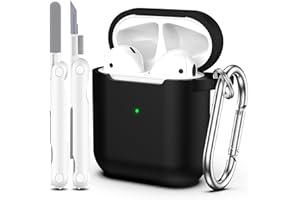 MHYALUDO Kompatibel mit Airpods-Hülle mit Reinigungsset und Schlüsselanhänger, Kompatibel mit Airpods 2. Generation 2019, 1. Gen 2016, weicher Schutz, Kompatibel mit Apple AirPods-Hülle, Schwarz