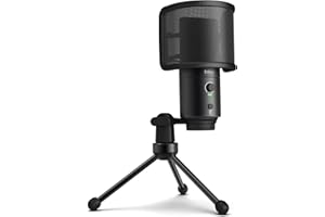 FIFINE Micrófono USB de Escritorio para PC, Microfono de Condensador de Estudio con el Control de Ganancia, Botón de Silencio, Toma de Auriculares, Filtro Pop, para computadora y Mac