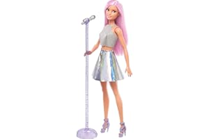 Barbie Métiers poupée Pop Star, chanteuse avec micro et cheveux roses, jouet pour enfant, FXN98