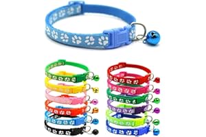 Doggie Style Store Small Dog Puppy Pet Cat Kitten Collar Pawprint Design Nylon with Bell Adjustable Quick Release Clip Light Blue