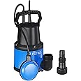 Submersible Water Pump 400W 8000l/h for Pool Draining, Clean/Dirty Water Pump with Float Switch, Drain Water Level Down to 7mm，Portable Sump Pump for Tub, Pond, Home, Garden(No Hose)