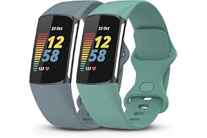Garmcool 2-pack kompatibelt med Fitbit Charge 6/Charge 5 armband för kvinnor och män, justerbara mjuka silikonersättningsband, S/L