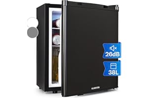 Klarstein Happy Hour Mini Frigo, Frigo Portatile da Camera, Frigorifero Piccolo Silenzioso da Ufficio, Mini Frigo Bar con Illuminazione Interna e Ripiani Rimovibili, Frigo Bar da Campeggio 6-18°C, 38L