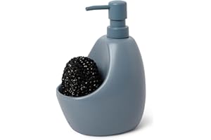Umbra Joey Matte Ceramic Liquid Soap Dispenser with Sponge Caddy, Ideal for Kitchen or Bathroom Use, 20 oz, Slate Blue