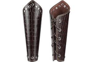 GORGECRAFT 2PCS Leather Arm Guards Medieval Leather Archery Bracers Rivet Lizard Grain PU Leather Gauntlet Wristband Adjustable Arm Armor Cuff for Halloween Cosplay Knight Costumes, Coconut Brown