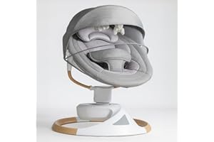 bebe2luxe Emy – Hamaca eléctrica para bebé con diseño Efecto Madera, balanceo Natural 360°, Varias Posiciones, Bluetooth, Mando a Distancia – Gris