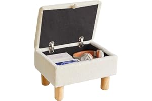 Aibiju Kleiner Fußhocker mit Stauraum, Fußhocker aus Kunstteddyfell mit Holzbeinen, rechteckiger Ottoman mit gepolstertem Sitz für Wohnzimmer, Schlafzimmer, Eingangsbereich, Büro, Weiß YD-JD136W