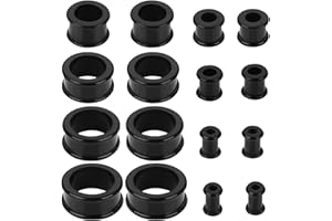 LORSENG 16 PCS Ear Stretching Kit Soft Silicone Ear Tunnels Gauge Earrings, Double Flared Saddle Earring Ear Ring Stretcher Piercing Stretcher Plugs Ear Expanders Ear Spacers for Men Women (Black)
