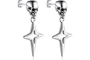 Bandmax Skull Earrings for Men Women Stainless Steel Skeleton Skull Head Hoop Earrings Stud Earrings Punk Gothic Earrings Halloween Jewelry