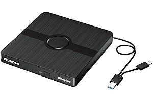 Wbacon External Blu-ray Drive, BD Player with Read/Write Capability Portable Blu-ray Drive Burner with USB 3.0 and Type-C DVD Burner 3D Blu-ray Drive Compatible with Win10 and Mac OS