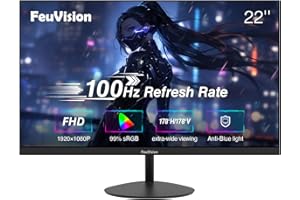 ‎FEUVISION FeuVision 22 Zoll PC Monitor, 100Hz, FHD 1080p, Gaming Monitor, 4ms, VESA montierbar, Eye-Care, Rahmenlos Bildschirm, Blaulichtfilter, HDMI, VGA