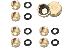 Neikafan 6PCS Brass Cap Female Blanking Stop Cap with Washers 1/2" Brass Blanking End Cap BSP Brass Caps No Leaks Plumbing Fittings for Washing Machine Radiator Valve Faucets Tap