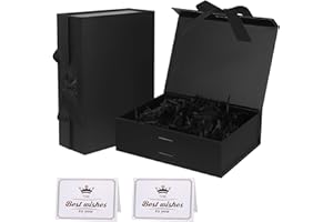 TAIXING 2Pcs Gift Boxes for Presents, Black Magnetic Gift Boxes with Lids, Luxury Sturdy Foldable Cardboard Gift Box with Silk Ribbon for Present Birthday Wedding Anniversary Festival(23x17x7cm)