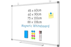 4 THOUGHT Magnetic Whiteboard 45 x 60 cm A2 White Board for Wall with 2 Markers Pens 8 Magnets and 1 Eraser Whiteboards Dry Erase Board for Home Kitchen Office School 450mm x 600mm