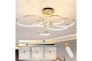 WAYLUOUNG Plafoniera A Led In Oro, Design A 6 Anelli Rotondi/Lampadario Ø145cm, Dimmerabile Continuo Da 108W, Pendente Placcato In Metallo Creativo, Lampada Moderna Per Soggiorno In Camera Letto Studio Ufficio