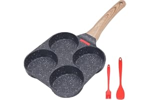 Bobikuke Poêle à 4 Emplacements, Poêle à Pancakes et Omelette Antiadhésive en Aluminium pour Petit-déjeuner Oeuf Au Plat Hamb