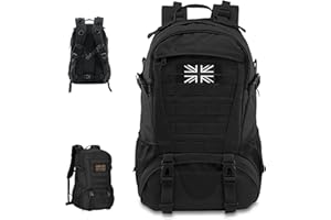 VIRAHYEM 30L Military Tactical Backpacks Molle Army Assault Pack 3 Day Bug Out Bag Laptop Bag for Hiking Treeking Black Hunting Rucksack with 2 Flag Patches and Bottle Holder