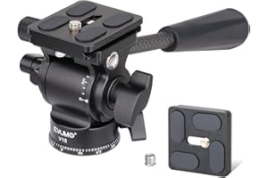 EVUMO Tête De Trépied Fluide, Panoramique à 360°, avec 2 Plaques De Dégagement Rapide Et Poignée, Vis 1/4", Trou Fileté 3/8" pour Caméra, DSLR, Trépied, Boom Maximum 4kg / 8,8lbs