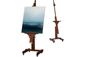 VISWIN Cavalletto da Studio extra-Large, Inclinabile Piatto, Cavalletto da Pavimento Artistico in Legno di Faggio Massello per Dipingere, Cavalletto da Artista Mobile Regolabile per Adulti