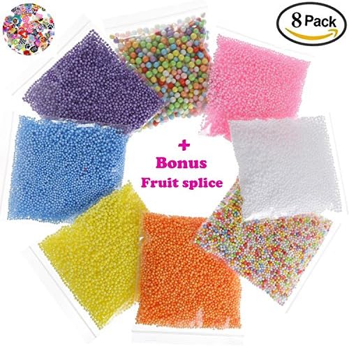 Styrofoam Foam Balls - 8 Pack Colorful Foam Beads for Slime 0.08-0.35 Inch Plus Bonus Fruit Slice - Fit for Kid's Creative Arts Crafts Supplies, Slime Supplies, Wedding and Party Decorations