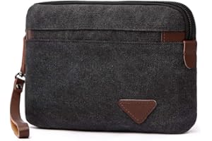 BOBKY Pochette Homme Toile Portefeuille Clutch Bag Wristlet Bag Wallet Purse Sacoche Homme Sac à Main Affaires Embrayage Sac(Pochettes Noir)