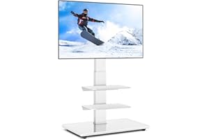 RFIVER Stojak podłogowy pod telewizor z podstawą ze szkła hartowanego, do płaskiego zakrzywionego ekranu LCD/LED 32-70 cali, uniwersalny stojak na telewizor, zarządzanie kablami, obrót i regulacja